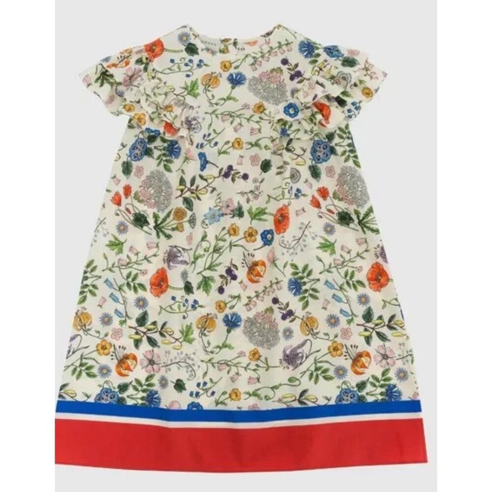 Gucci Kids Floral Print Dress With Striped Hem Dress Multicolor 608206 Size10